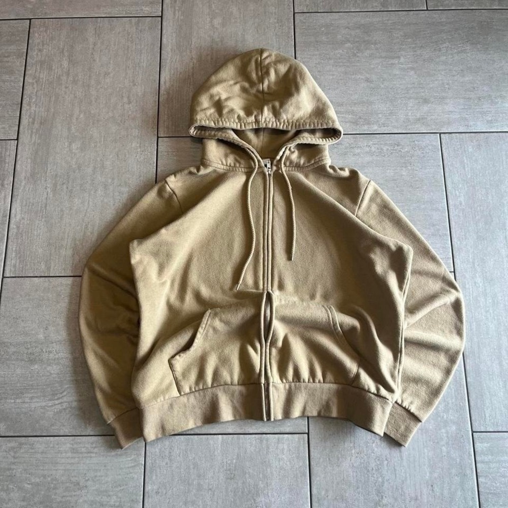 Reflex Mens Full Zip Hoodie Tan Khaki Cotton Blend Fleece XL